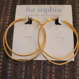 Lia Sophia Hoopla Matte Gold Tone Double Hoop Pierced Earrings